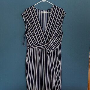 Dark Blue & White Striped Wrapped Maxi Dress from Sunny Girl, Size XL